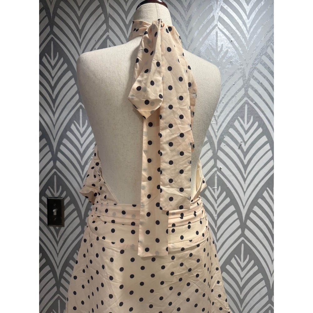 Polka Dot Natalea halter Mini Dress Romper Backless Tie Neck Peach Brown 10 - Picture 4 of 7